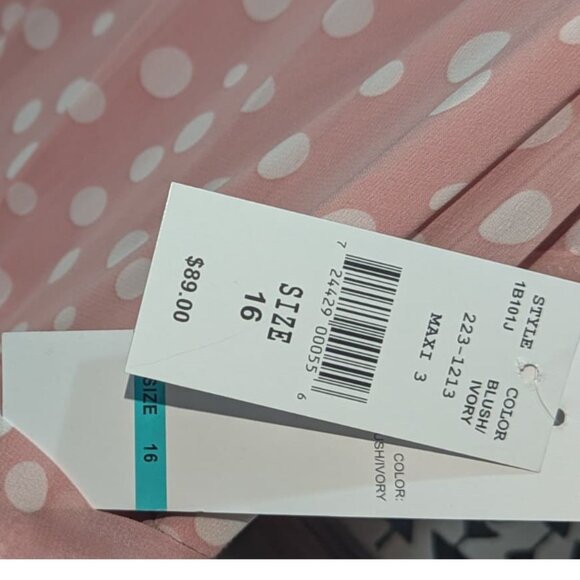 🖤 BF🔥 R & K Pink Polka Dot Chiffon Maxi Dress – Size 16 – NWT - Picture 4 of 6